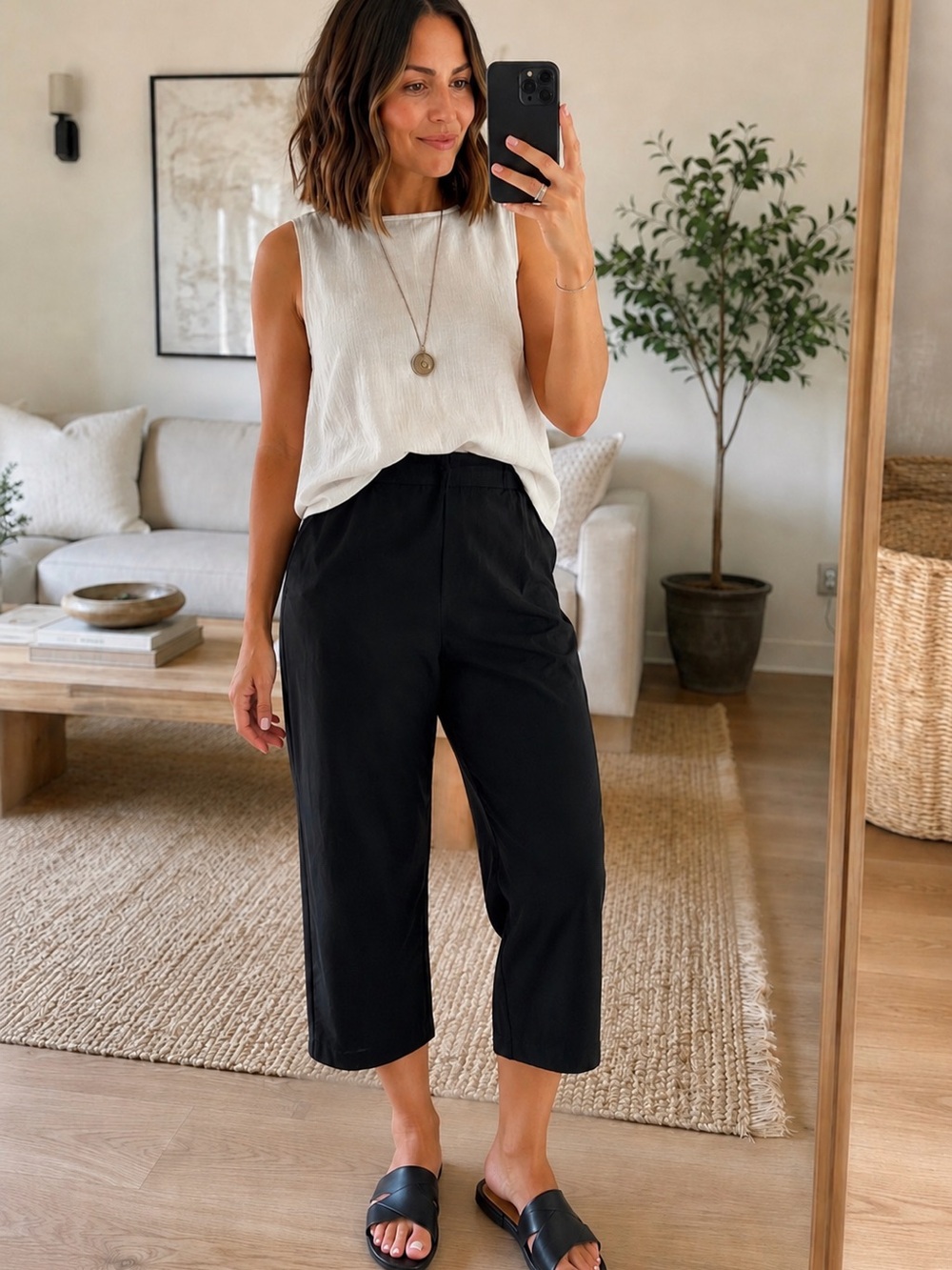 Eileen Fisher 2X Black Pull-On Stretch Cropped Pants 26” Inseam Quiet Luxury